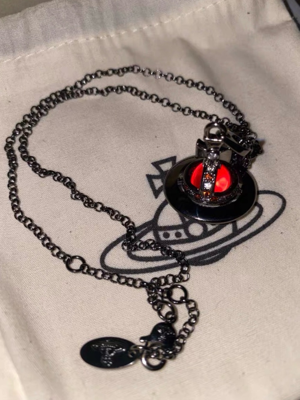 Vivienne Westwood Red Orb Necklace Pendant Red Gunmetal